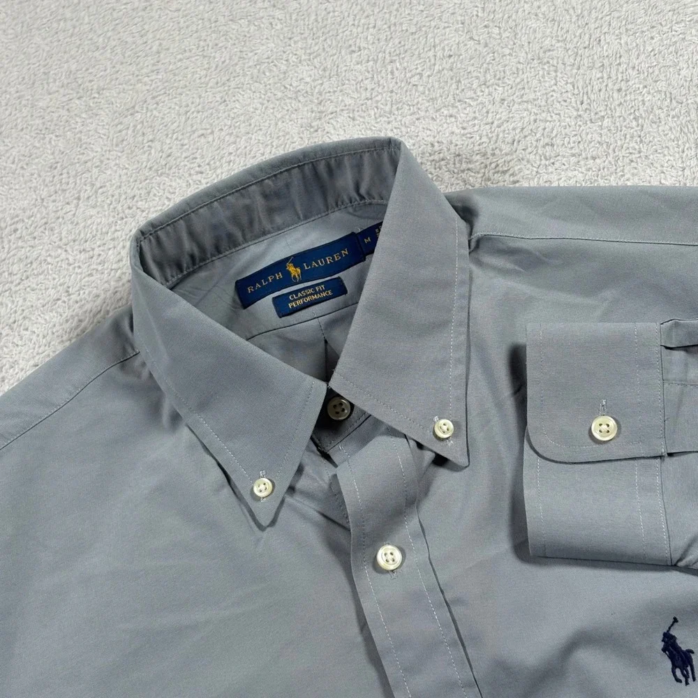Polo Ralph Lauren Performance Shirt Mens Medium Gray Classic Fit Button Down